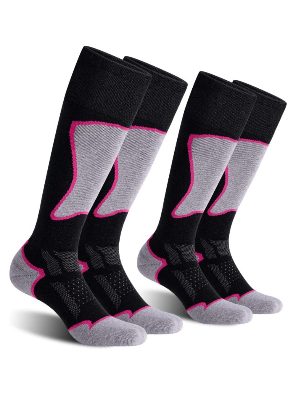 Women's Merino Wool Ski Snowboard Socks 2 Pack Knee High Cushioned